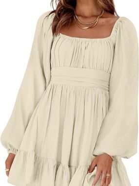 Square Neck Babydoll Dress in Light Beige